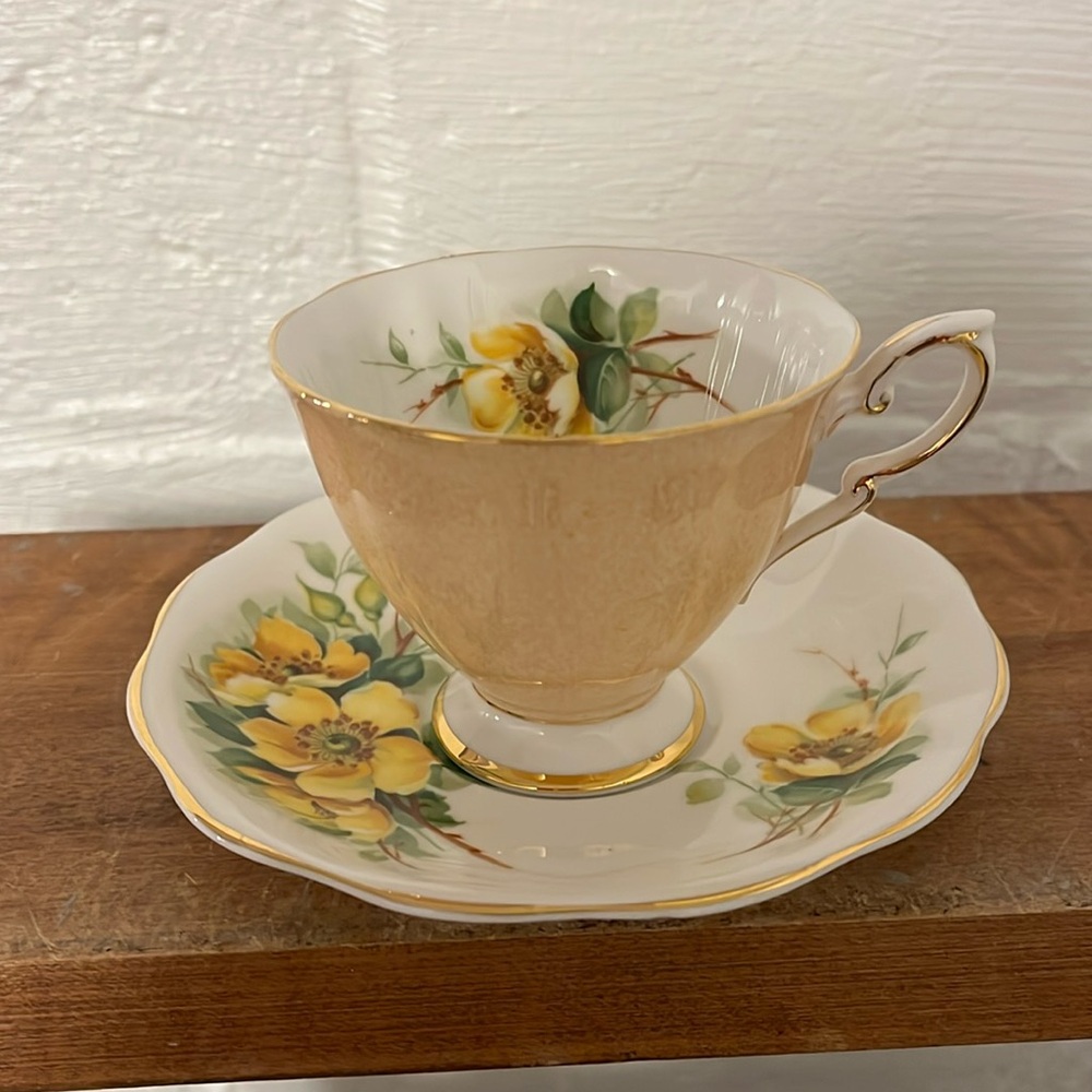 Vintage Royal Standard Tea Cup & Saucer Wild Rose Yellow Bone China Made England